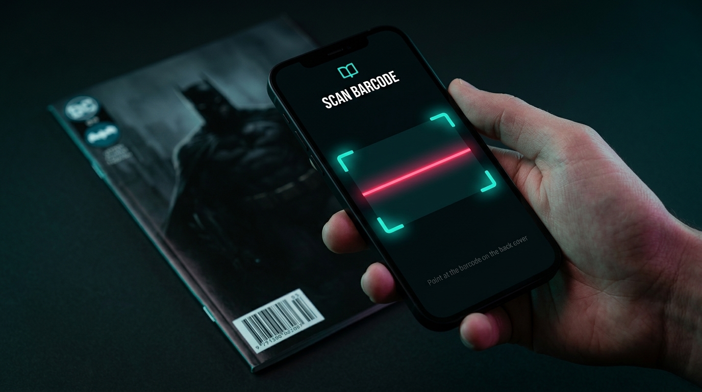 Scanning a comic book barcode with the Spinecrackers app on a phone